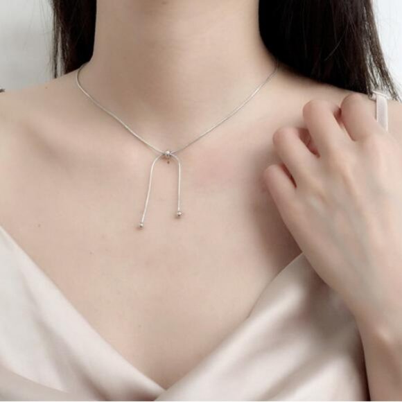 925 Silver Snake Chain Adjustable Bead Necklace - Picture 1 of 8